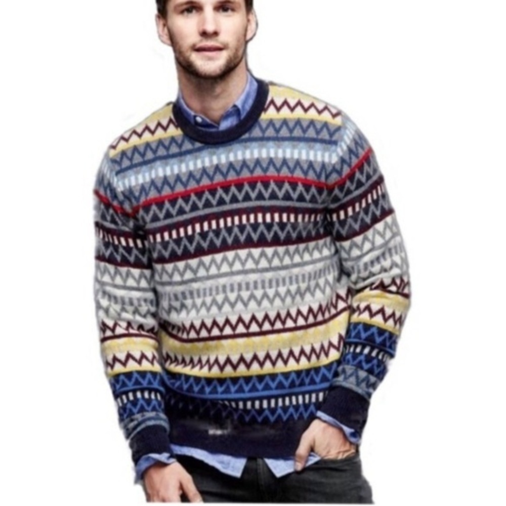 Gap Mens Large Zig Zag Lambswool Blend Multicolored